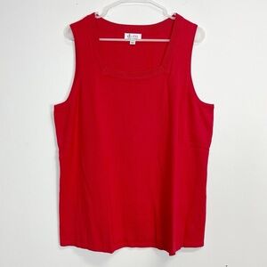 D&Co Sweater Vest Womans 1X Red Square Neck Sleeveless Cotton